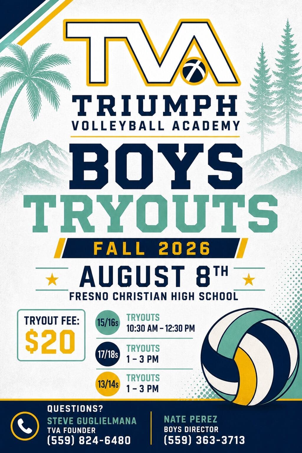 TVA Boys Tryouts Fall 2026 flyer