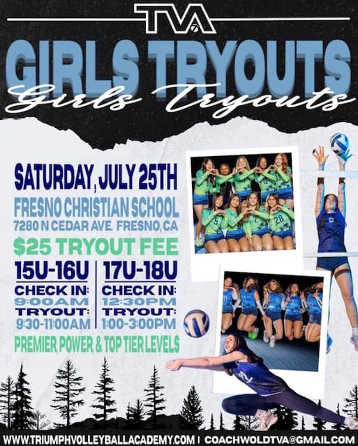 TVA Girls 15U-18U Tryouts 2026 flyer